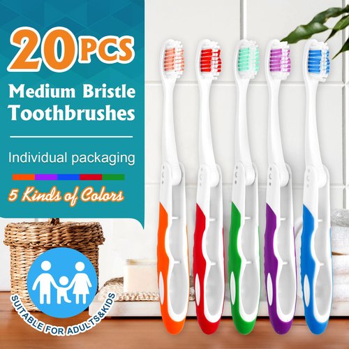 Navona 20 PCS Travel Toothbrush Set, Travel Size Toothbrush, Folding Mini Toothbrushes, Portable Individually Wrapped Bulk Toothbrushes, Medium Bristles for Camping, Hiking, School