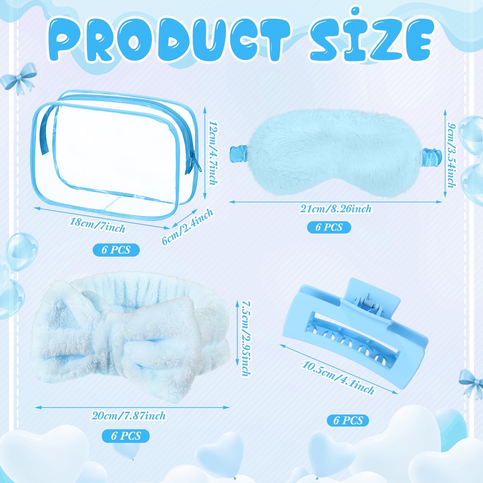 Wavyknot 30 Pcs Spa Party Favor for Women Sleepover Party Supplies 6 Bow Headband 6 Eye Mask 6 Hair Clip 6 Cosmetic Bag 6 Glitter Plastic Cup for Adult Spa Birthday Bachelorette(Blue)