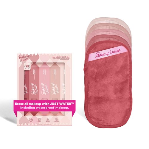 MakeUp Eraser Mini PRO 5pk Gift Set, Erase All Makeup With Just Water, Including Waterproof Mascara, Eyeliner, Foundation, Lipstick, Sunscreen, and More Blush, 5ct