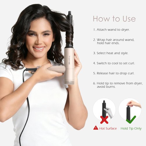 TOME Hair Dryer, 1875W High-Speed EC Motor 110,000 RPM Ionic Blow Dryer, Fast Drying, Cool Shot Lock, 3 Heat 2 Speed, 4 Attachments (Styling Nozzle, Diffuser, 2 Air-Powered Wrap Wands), 125V Pink