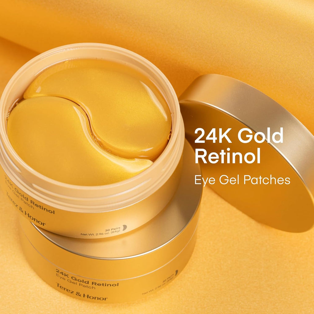 TEREZ & HONOR 24K Gold Retinol Under Eye Patches - 60 Hydrogel Masks with Collagen for Dark Circles & Puffiness | Self-Care Gift for All
