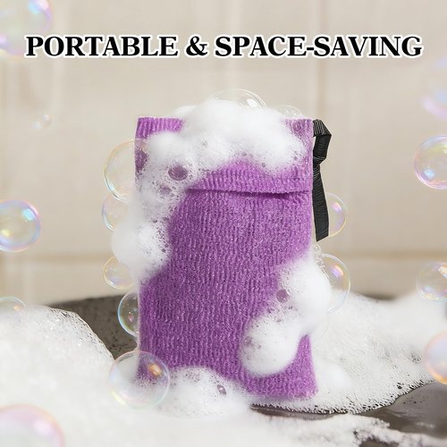 African Net Sponge with 2 Soap Saver Bags - Exfoliating Body Scrubber Set for Shower, Reusable Bar Soap Pouch & Bath Washcloth for Deep Cleaning - Purple & Black, Purple