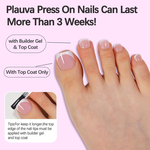 Plauva French Toe Nail Tips, Short Toe Press On Nails, 150Pcs Pink Soft Gel Toe Nail Tips, Soak Off Fake Toe Nails for Women 15 Sizes