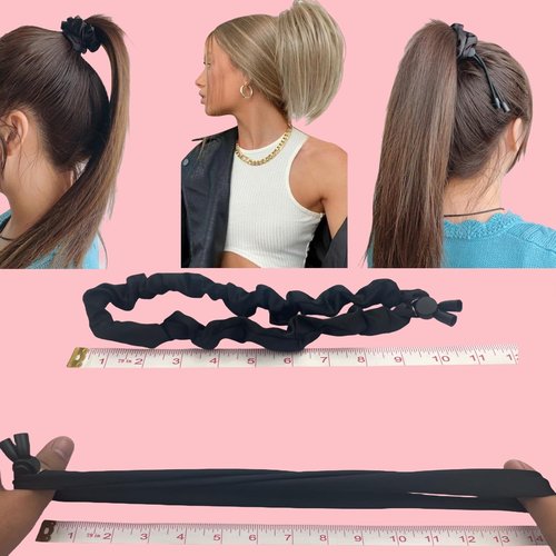 Skiennix Satin Hair Ties - Adjustable No-Damage Scrunchies for Thick Curly Hair | 2 Pcs Black Set