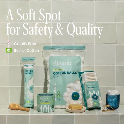 Cliganic Premium Cotton Rounds - Hypoallergenic Makeup Remover Pads | 300 Count, Lint-Free, 100% Pure Cotton