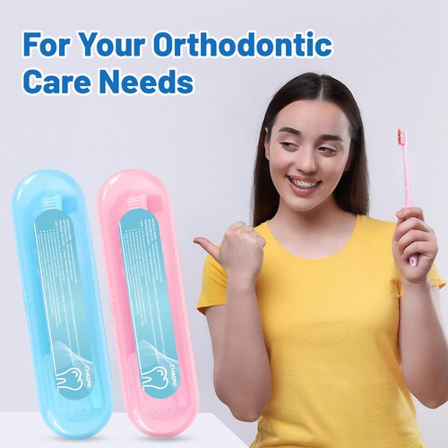 CHAOMI Orthodontic Care Travel Kit | V-Shape Toothbrush with Soft Bristles, Interdental Brushes, Orthodontic Wax, and Breathable Case | Portable Dental Kit for Braces and Aligners(PINK)