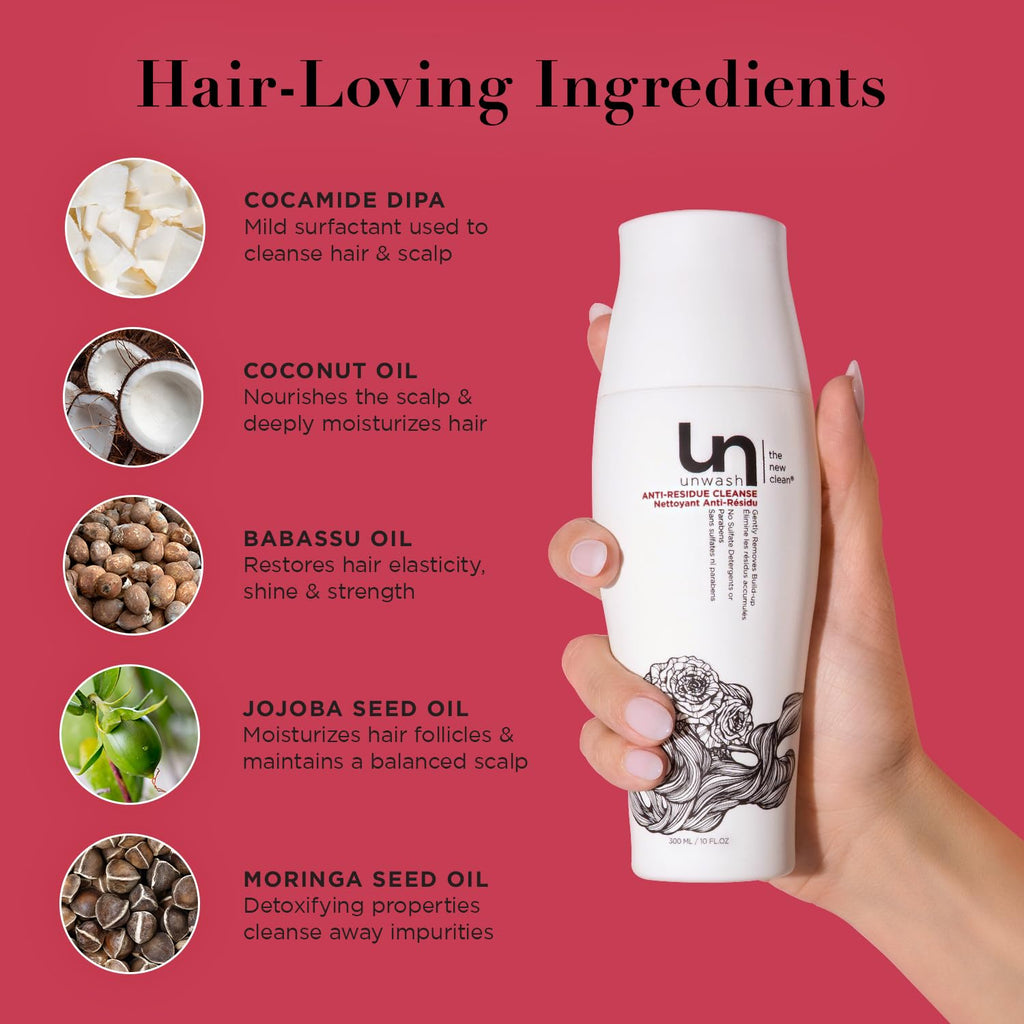 Unwash Anti Residue Hair Cleanse - Gentle pH Balanced Daily Conditioning Wash, 10 Fl Oz (White)