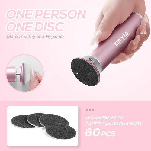 Professional Electric Foot File, Adjustable Rotatable Electronic Foot Dead Skin Remover Callus Remover Tool for Home & Nail Salon with 60 pcs Replacement Sandpaper Disk,Pink