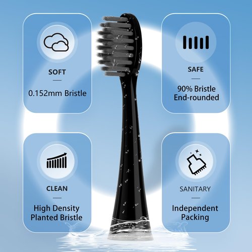Compatible with Burst Adults Electric Toothbrush Replacement Heads with Dust Cover Caps, Perfect Fit with Burst Sonic Toothbrush Charcoal Soft Bristles,10 Pack, Black