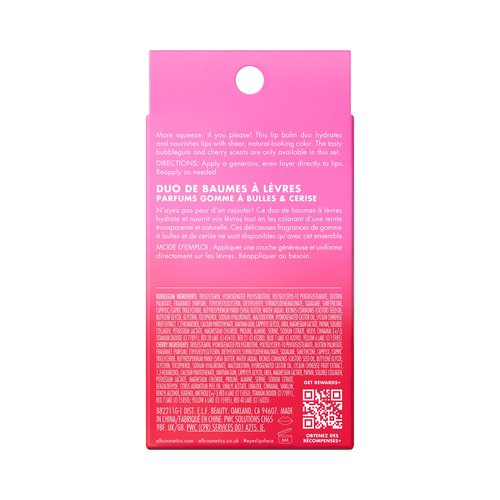 e.l.f. Squeeze Me More Lip Balm Duo, Moisturizing Balm For A Sheer Tint Of Color, Made With Hyaluronic Acid, Vegan & Cruelty-Free, Cherry & Bubblegum