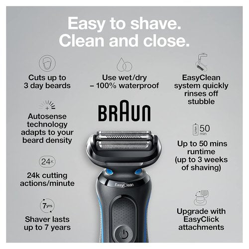 Braun Series 5 5049cs Electric Shaver - Cordless Wet & Dry Face Shaver with Beard Trimmer, Blue