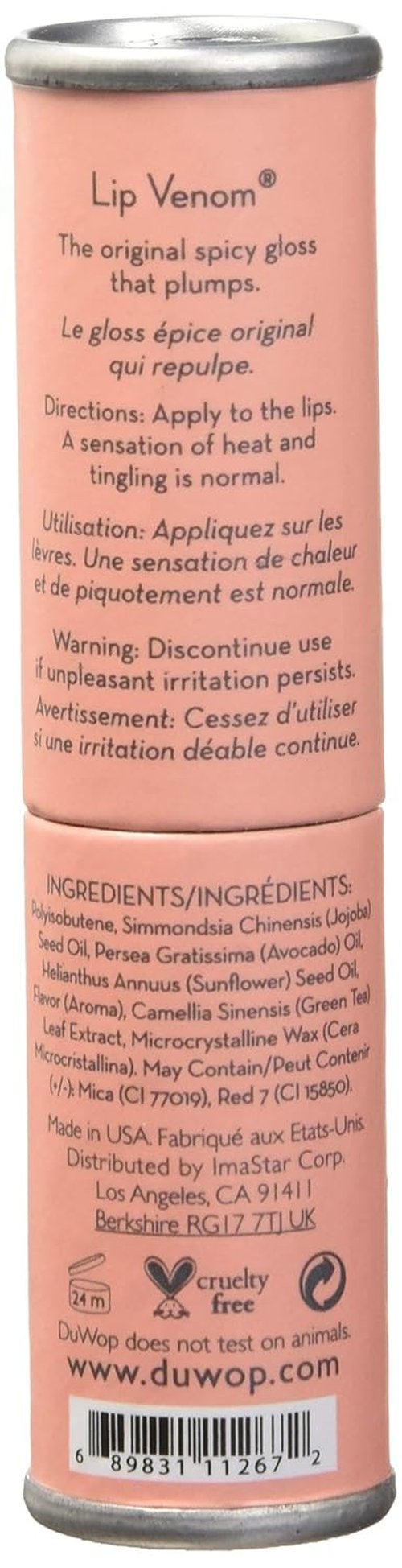 DuWop Cosmetics Lip Venom - Plumping Gloss for Hydrated Lips, Pink (1-Pack)