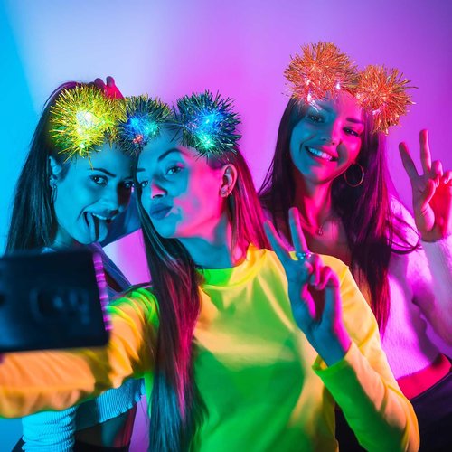 Juexica 16 Pcs Light up Cat Ears Headband with Color Change LED Cat Headband Rave Hair Accessories for New Year Party(Vivid Color)