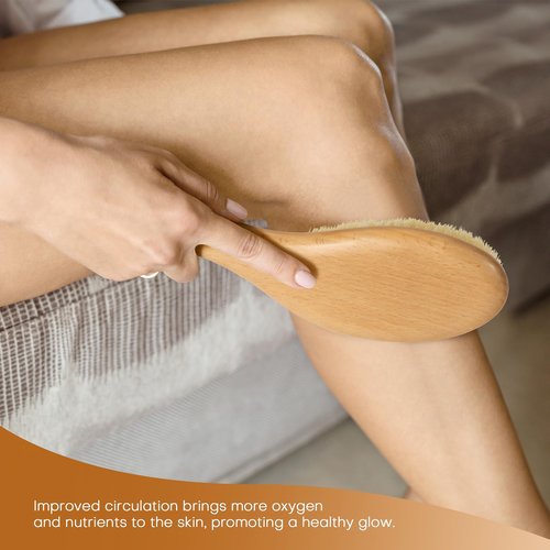 Groomage Dry Brush for Body, Natural Bristle Dry Exfoliating Body Brush for Skin Care, Cellulite, Lymphatic Drainage