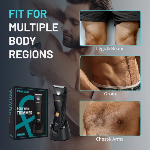 PRITECH Manscape Body Hair Trimmer for Men - Waterproof Pubic Hair Ball Trimmer, Ceramic Blade Electric Body Shavers for Men with USB-C Charging, Wet & Dry Use & Nick-Free Razor, Sensitive Skin Safe