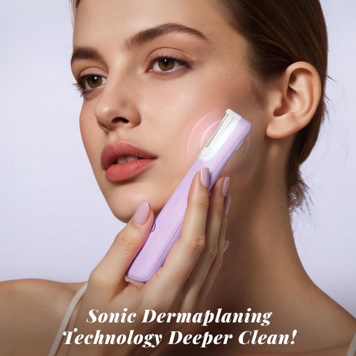 Galtxen Sonic Dermaplaning Tool for Women, Rechargeable Face Dermaplane Razor Sonic Edge Technology for Facial Hair, Exfoliating and Peach Fuzz, 10 Refill Blades Purple