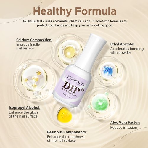 AZUREBEAUTY Dip Powder Liquid Set Base & Top Coat with Activator Matte Top Coat Comprehensive Professional Dipping Powder Essential Set for Dip Nail Art 15 ml 0.5 Oz Fast Dry No Nail Lamp Needed