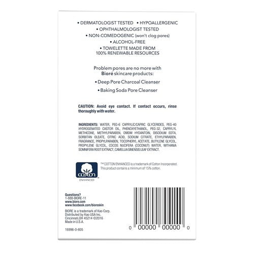 Bioré Daily Makeup Removing Cloths - Deep Cleansing Facial Wipes with Dirt-Grabbing Fibers | 60 Count