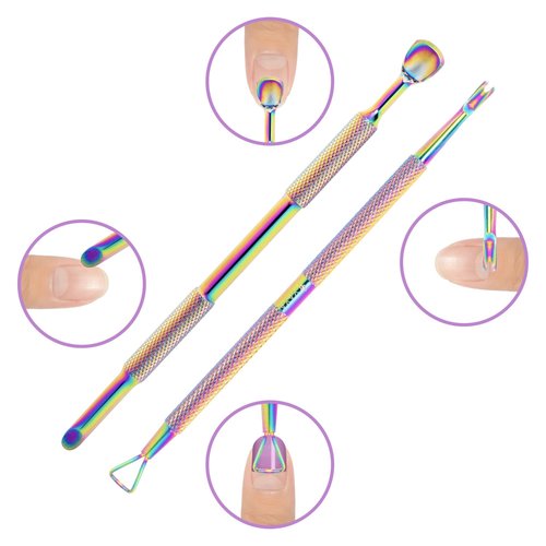 Cuticle Scissors with Cuticle Pushers, Extra Fine Curved Blade, 3in1 Professional Cuticle Tools Set, Nail Cuticle Trimmer Set, Manicure Kit, Pedicure Kit, Yaya Nails Cuticle Tool Kit (Rainbow)