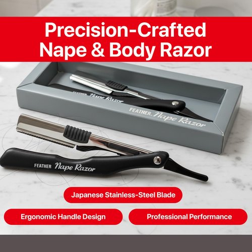 Feather - Nape and Body Razor - Designed for Trimming, Cutting, Thinning, Shaving Neckline, Facial Detail Work, Bikini Areas & Dermaplaning Use - Ergonomic Handle - Made in Japan