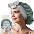 ZIMASILK 100% Mulberry Silk Bonnet for Sleeping Women Double-Layered Breathable Hair Wrap with Silk Tie Band - Reducing Hair Friction (1Pc, Grayish Green)