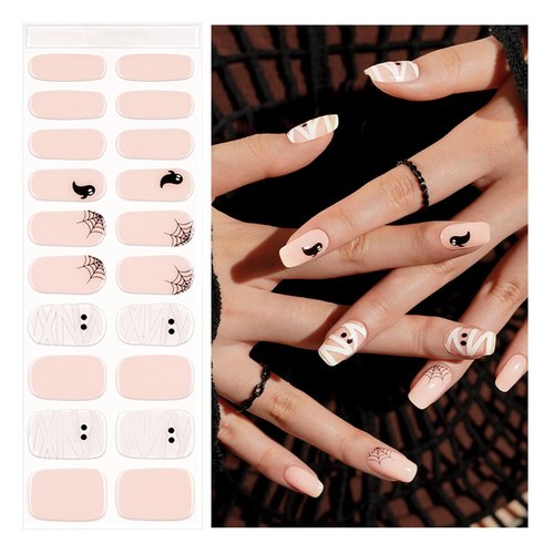 Nelikoo Halloween Semi Cured Gel Nail Strips, 20 pcs Gel Stikers, Wraps, Salon-Quality, 2 Weeks Long Lasting 605