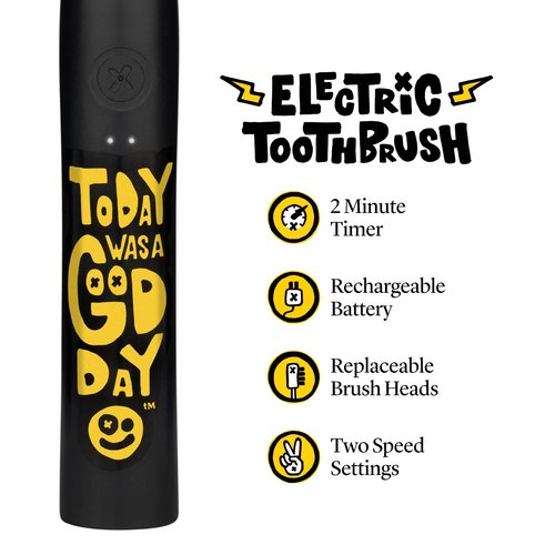 Made by Dentists Sonic X Electric Toothbrush – Rechargeable Kids Sonic Toothbrush, 8X Plaque Removal, 2 Speed Modes, 2-Minute Timer, 6 Brush Heads Included, Today was A Good Day Edition