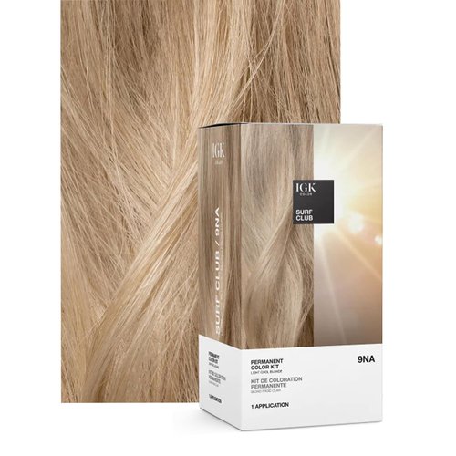 IGK Permanent Hair Dye Color Kit - 9NA Surf Club Light Cool Blonde | 100% Gray Coverage, Strength & Shine