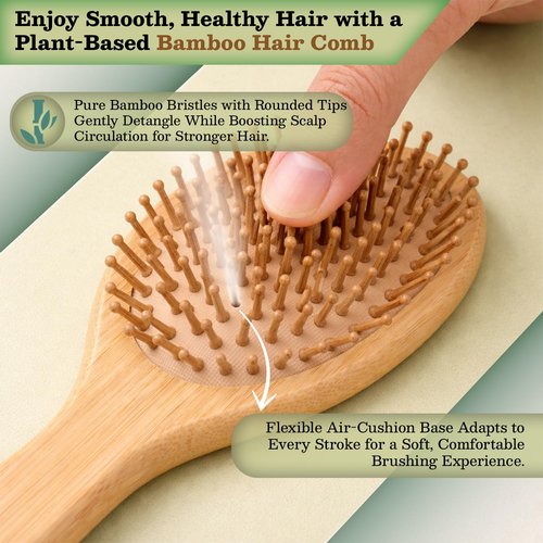 Bamboo Brush for Hair Growth - Natural Bristle Detangling Brush with Wooden Paddle | Ergonomic Handle for All Hair Types