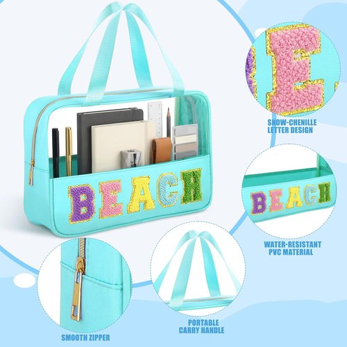 Hillban Clear Beach Makeup Bags - 6 Pcs Waterproof Travel Toiletry Set with Handle | Large PVC Nylon for Summer