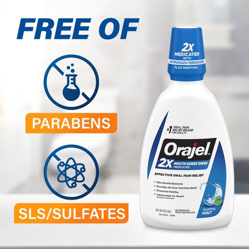 Orajel Nonseptic Mouth Sore Rinse 16oz, Soothing Mint Flavor, Provides Pain Relief, Promotes Healing, 3-Pack