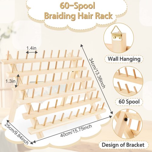 Juexica 19 Pieces Braiding Hair Rack Braid Hair Extension Tools Utensils Include Braiding Stand, 10 Parting Comb Ring, 5 Sectioning Clips, 2 Rat Tail Comb and Magnetic Pin Wristband(Wood)