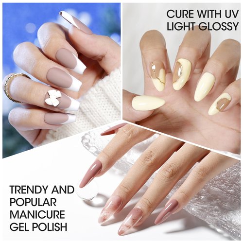GELLEN Gel Nail Polish Set 0.27 Fl.Oz 6 Colors Cool Tone Gel Polish Brown Nude Pink Yellow Quick Dry Long Lasting Soak Off No Wipe Glossy UV Gel for Nail Manicure Art