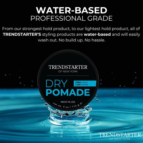 TRENDSTARTER Dry Pomade - Firm Hold, Low Shine | 4oz Water-Based Gel for All-Day Styling