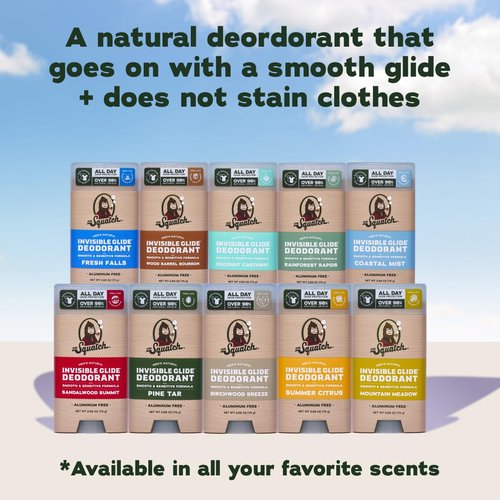 Dr. Squatch Invisible Glide Natural Men’s Deodorant – Smooth Glide, No Stains – Aluminum Free Deodorant Men – Safe for Sensitive Skin – Wood Barrel Bourbon + Rainforest Rapids, 2.65oz (2-Pack)