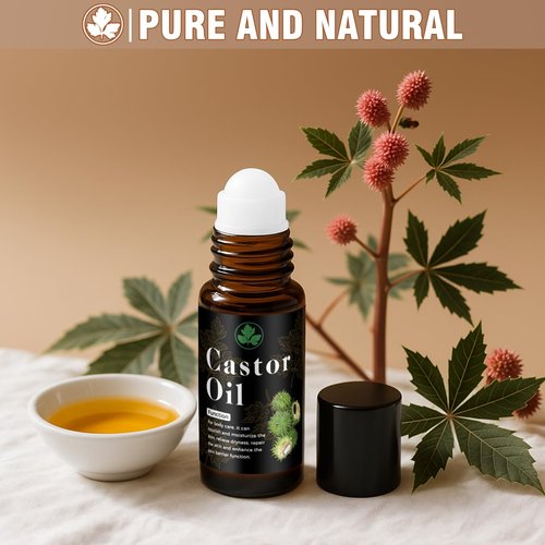 Organic Castor Oil Roll on – 100% Pure & Cold Pressed Organic Castor Oil for Face, Body, Hexane Free, Glass Bottle – Hair & Eyelashes Growth, Moisturize Skin, 1fl oz