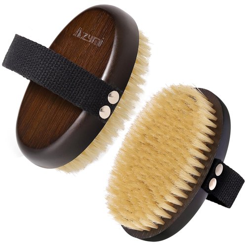 Dry Brushing Body Brush for Lymphatic Drainage, Azymi Shower Bath Brush 100% Natural Thick Bristles Exfoliate Dead Skin, Detoxify, Improve Blood Circulation, Dry & Wet Brush Dual-Use 1-Pack Oval