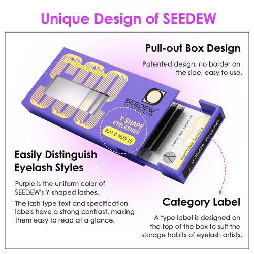 SEEDEW U Shape YY Lash Extensions, UYY 0.07mm D Curl MIX8-15mm 12 Rows/Tray, Natural Soft Lightweight Eyelashes Grafting for Lash Artists, Beauty Salon (Matte Black-0.07-D-MIX8-15mm) UYY