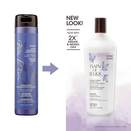Bain de Terre Lavender Blonde Toning Conditioner - Neutralizes Brassy Tones for Cool Blonde Hair | 13.5 Fl Oz