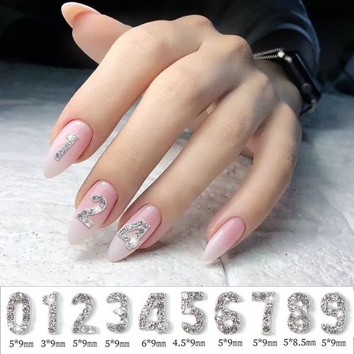 SILPECWEE 30pcs Number Nail Charms Silver Nail Jewelry Number for Nails 3D Nail Art Charms Nail Rhinestones Nail Studs Nail Decoration for Acrylic Nails Manicure DIY Craft
