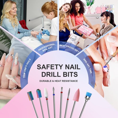 Cnynail 3/32'' Nail Drill Bits Set – 8pcs Tungsten Carbide & Ceramic and Diamond Bits for Acrylic, Gel & Cuticle Removal – Professional Electric Nail File Kit for Manicure, Pedicure – Home & Salon Use