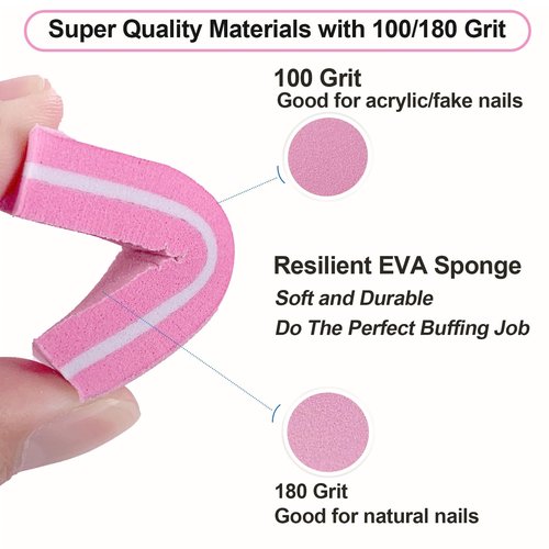 Nail Buffers (60 Pack), Buffer Block Nail File for Acrylic Nails and Natural Nails, 100/180 Grit Small Nail Buffer Block Bulk Buffing Blocks for Nail Buff Professional Manicure File Blocks Set Pink