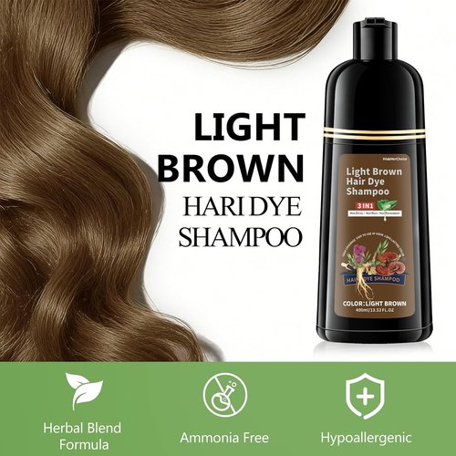 HIS&HERCHOICE Light Brown Hair Dye Shampoo - 3-in-1 Gray Coverage | Ammonia-Free, Herbal Ingredients