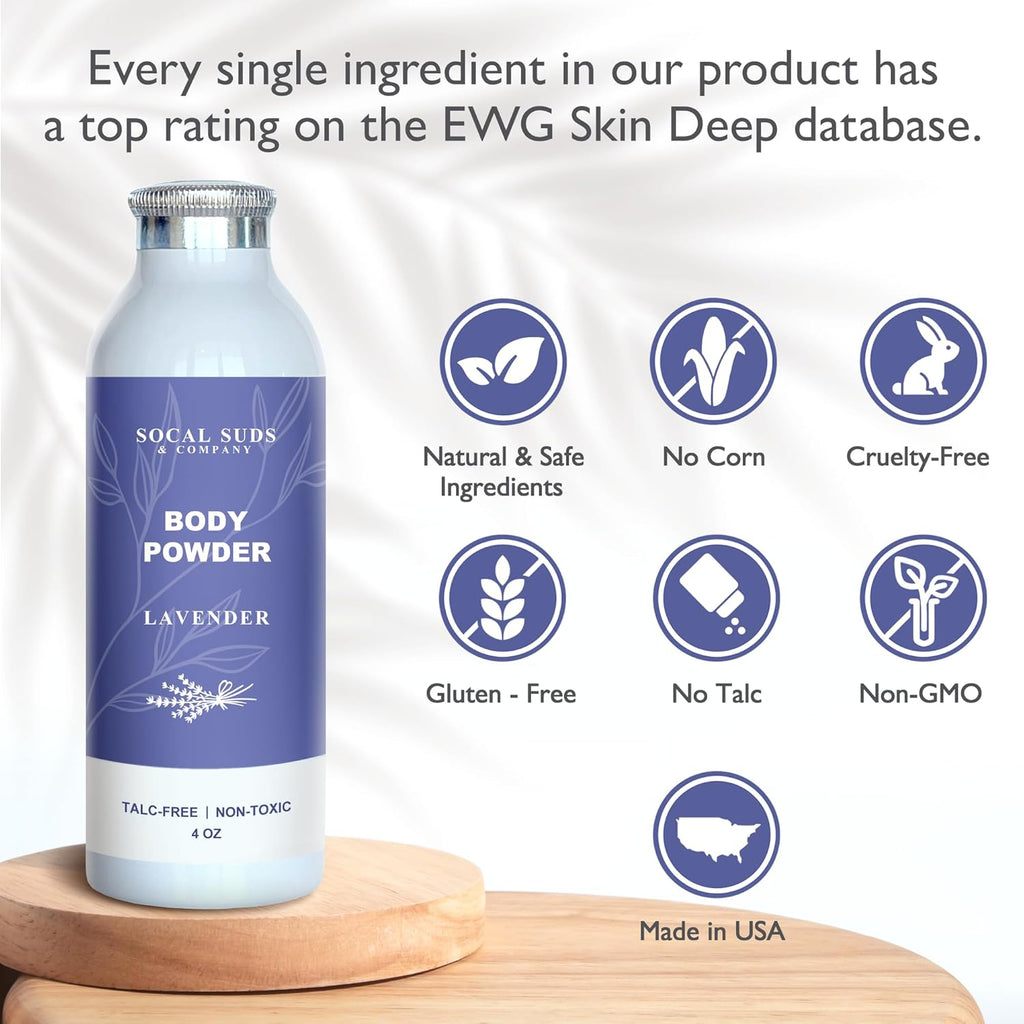 SoCal Suds & Company Natural Body Powder - Talc-Free Lavender Formula for Soft, Soothing Skin | 4oz