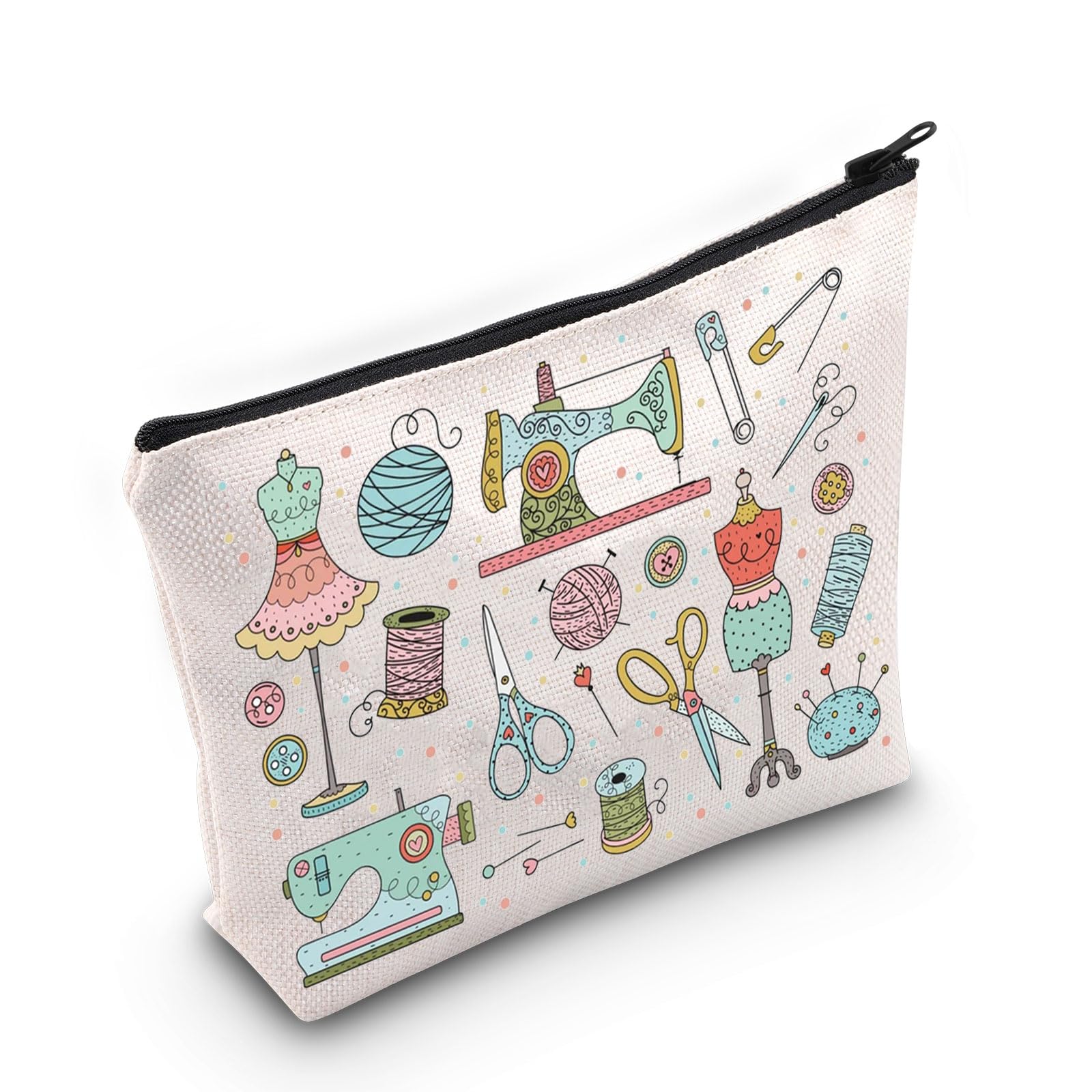 WZMPA Funny Sewing Cosmetic Makeup Bag Sewing Machine Gift Sewing Tools Canvas Zipper Pouch Bag Seamstress Quilters Gift (Sewing Tools)