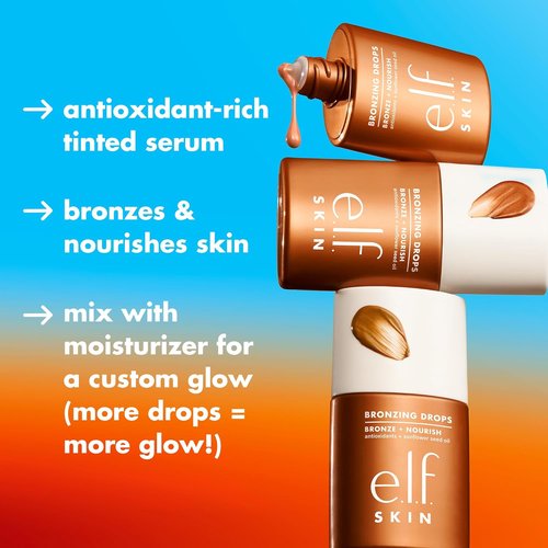 e.l.f. SKIN Bronzing Drops - Liquid Bronzer for Face & Skin, Sun-Kissed Glow, Infused with Vitamin E, Rose Gold