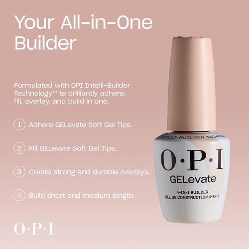OPI GELevate Nail Builder Gel - 4-in-1 UV Cure Vegan Nail Polish | 15 ML for Strong, Beautiful Nails