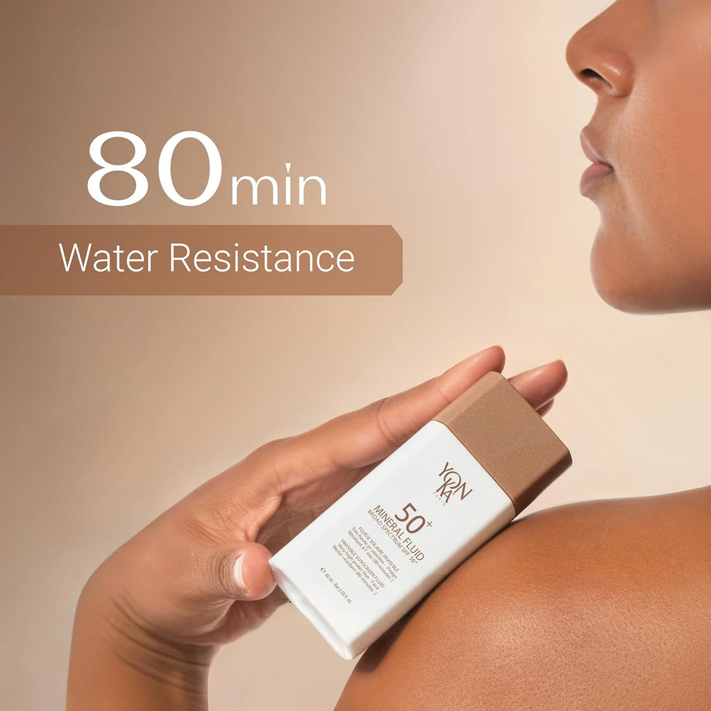 YONKA PARIS SPF 50 Mineral Fluid - Weightless Sheer Sunscreen with No White Cast | Fragrance-Free, Water-Resistant Daily Protection