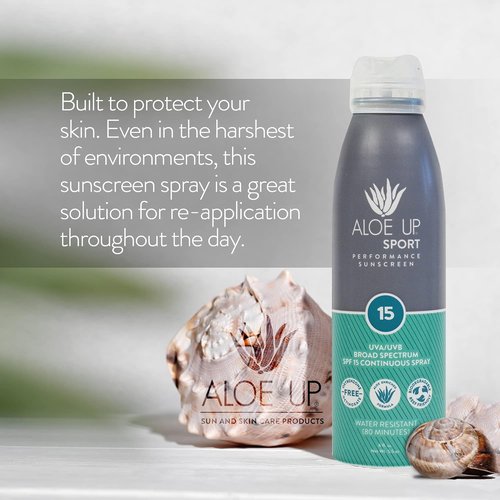 Aloe Up Sport Spray Sunscreen SPF 15 - Hydrating Aloe Vera Gel, Fast Absorbing, Reef Friendly | 6 Oz