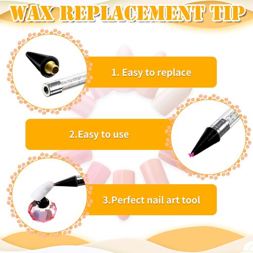 Blulu 16 Pcs Wax Head Tips Rhinestone Picker Tool Rhinestones Replacement Diamond Painting Tips for Nail Dotting Pen to Pick up Nail Gem Jewelry, Wax Head Accessories(Black)